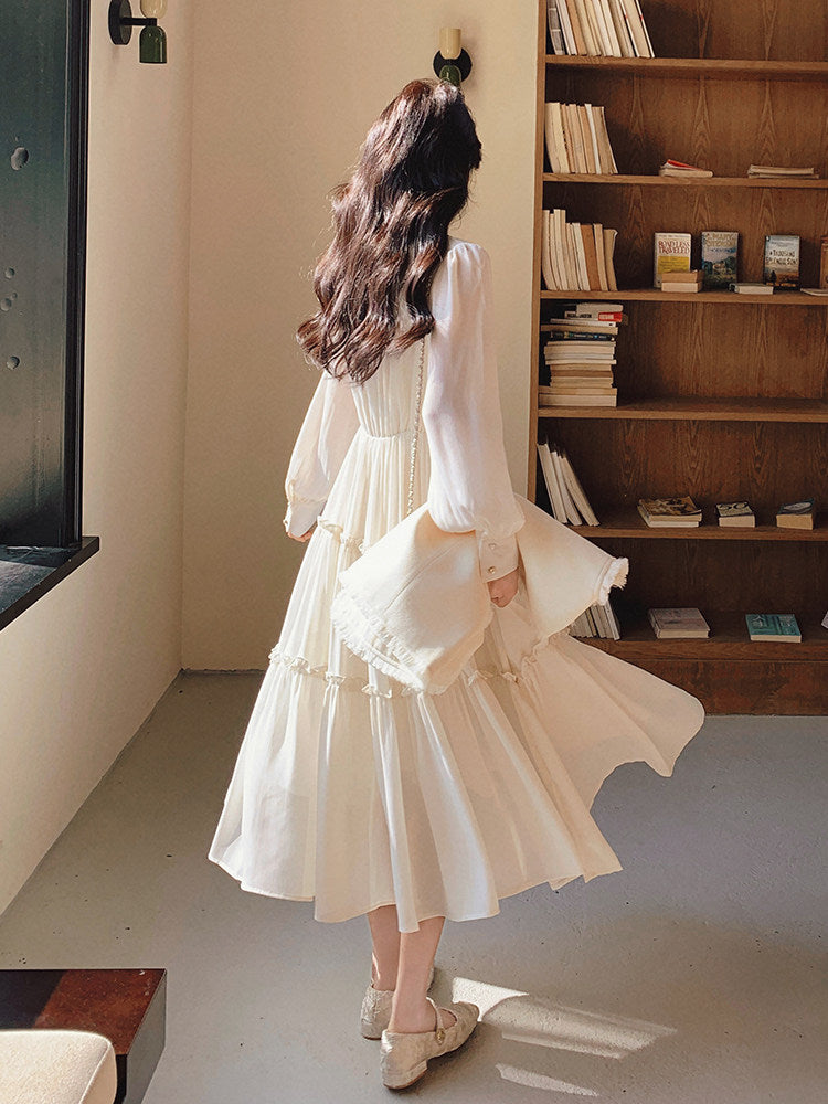 Tweed Vest / Tiered Long Dress QAZ0082