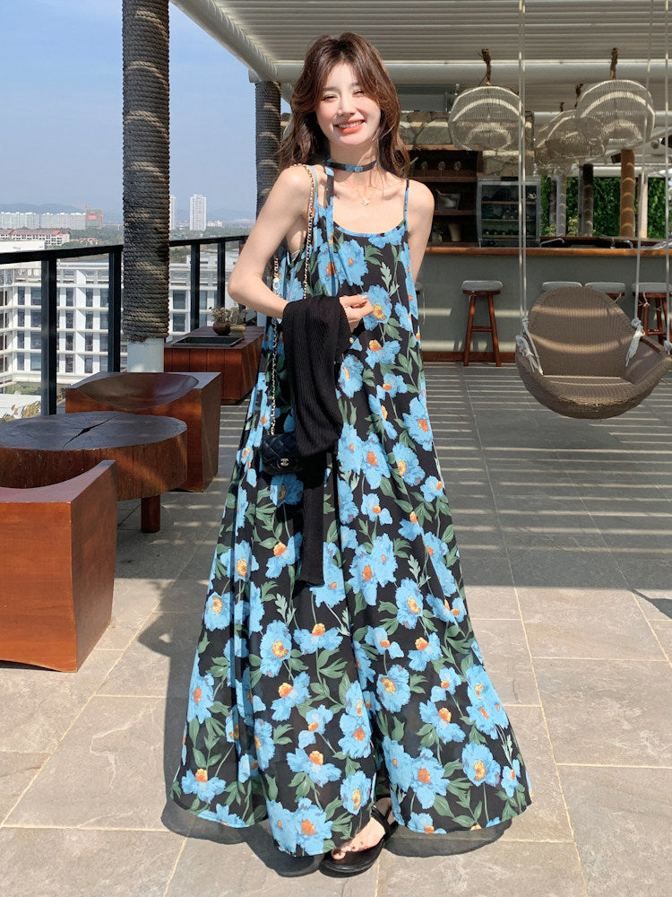 Blue Floral Print Dress / Lightweight Cardigan QAZ0087