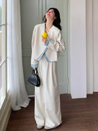 Beige Layered-Style Jacket / Wide-Leg Pants QAZ0010