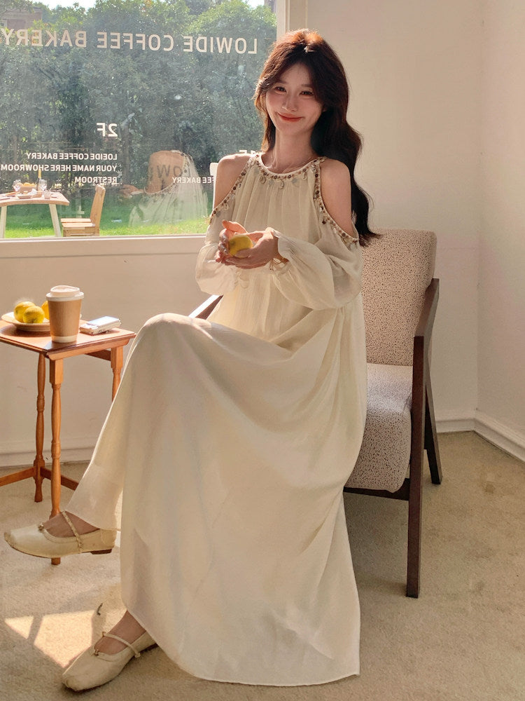 Shoulder Cut Chiffon Dress QAZ0059