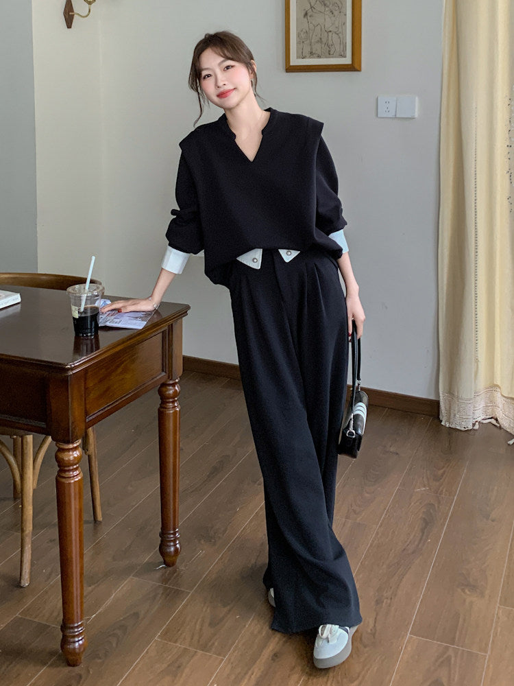 Knee-Neck Sweat Tops / Wide Pants QAZ0033