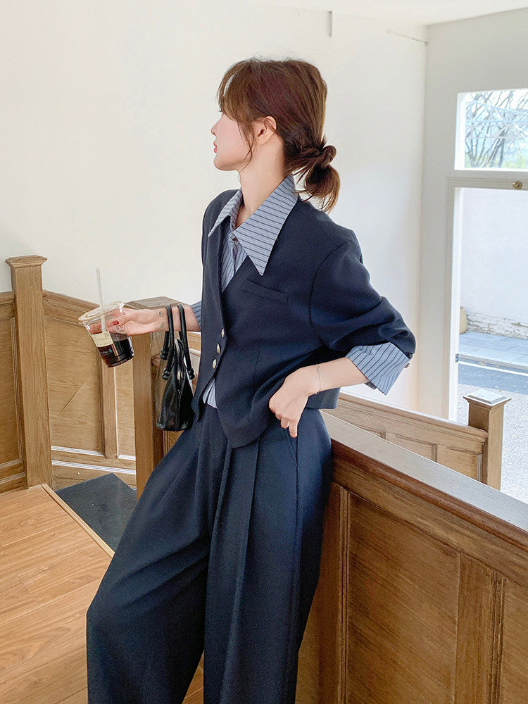 Striped Patchwork Jacket / Wide Pants QAZ0020